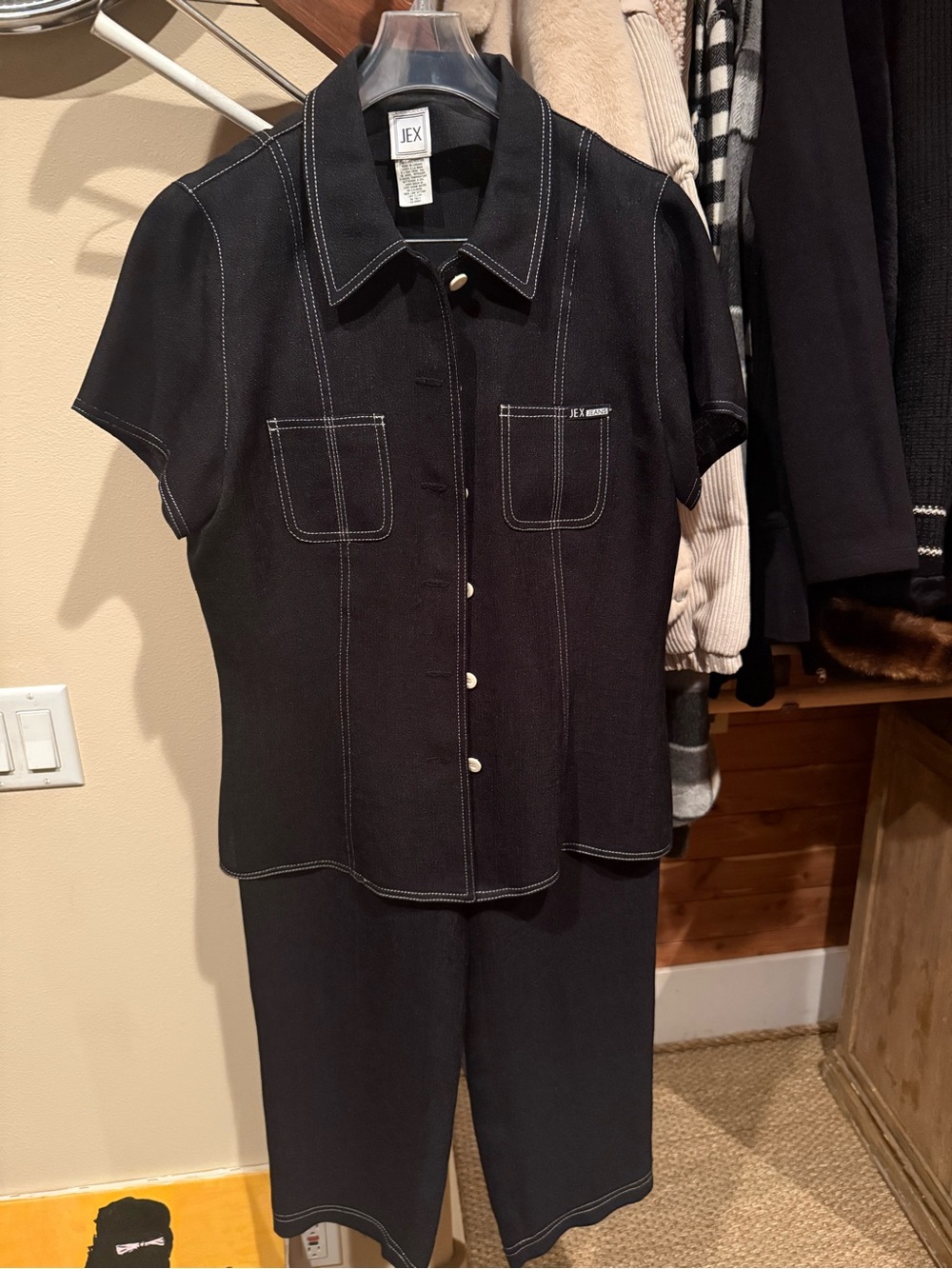 Black Short-Sleeve Button Front Pantsuit